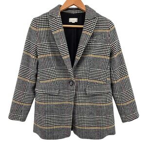 LOFT Petites Houndstooth Blazer Jacket Women's 8P Black White Wool Blend Coat
